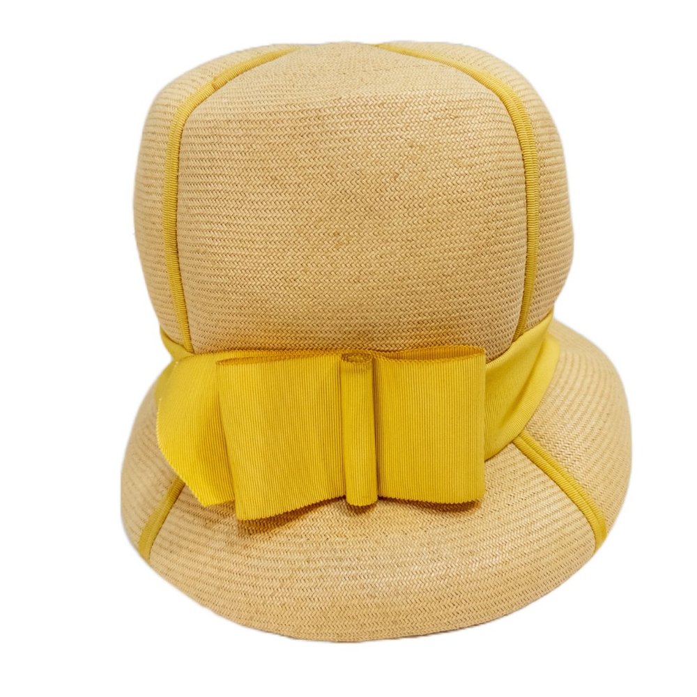 Vintage Mr. John Jr Bubble Hat Straw Yellow Ribbon Tall Mod